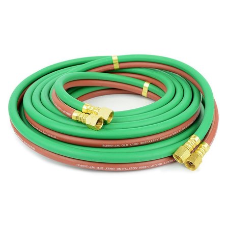 INTERSTATE PNEUMATICS 1/4 in. x 25 Ft. Grade T, Twin Gas Welding Hose 200PSI W.P HW44-025T